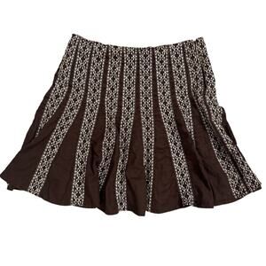 Style & Co Brown White Embroidered 100% Linen Twirl Skirt Boho Size 18W